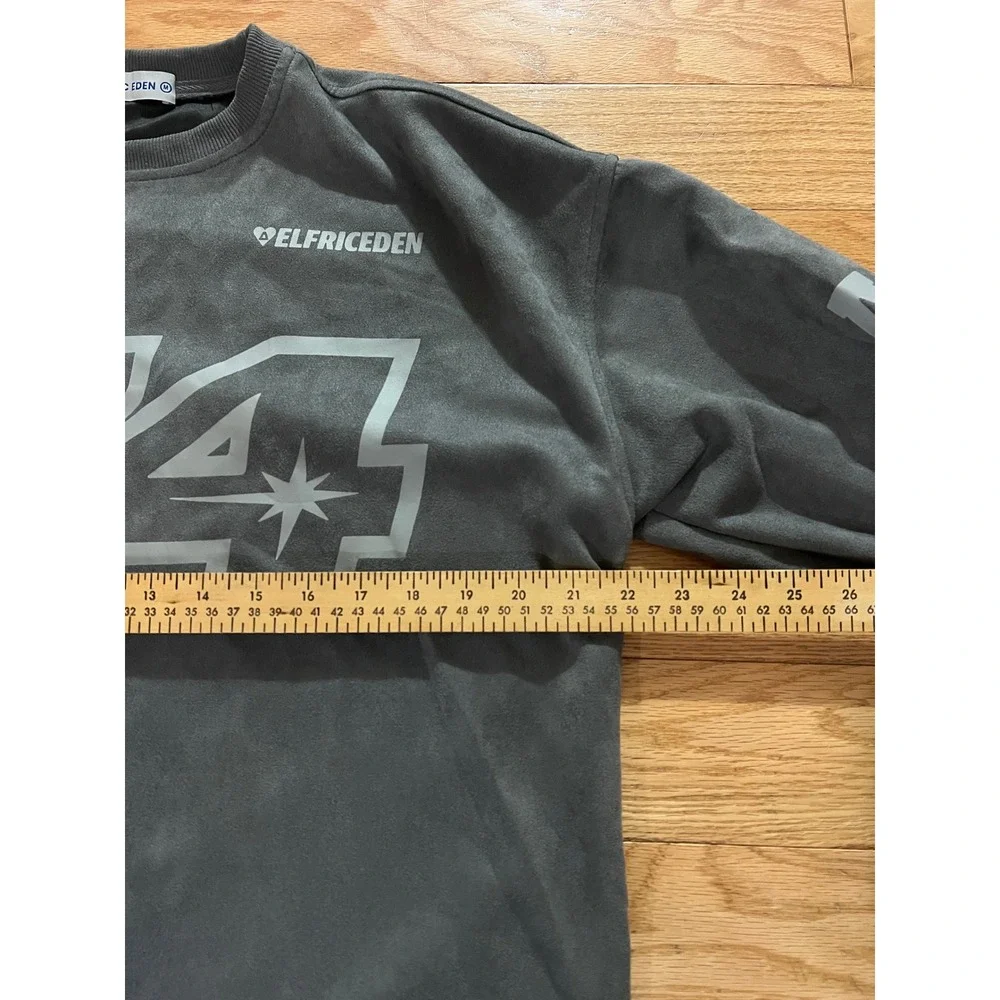 Aelfric Eden 74 Graphic Suede Sweatshirt Charcoal Grey Streetwear Mens Medium